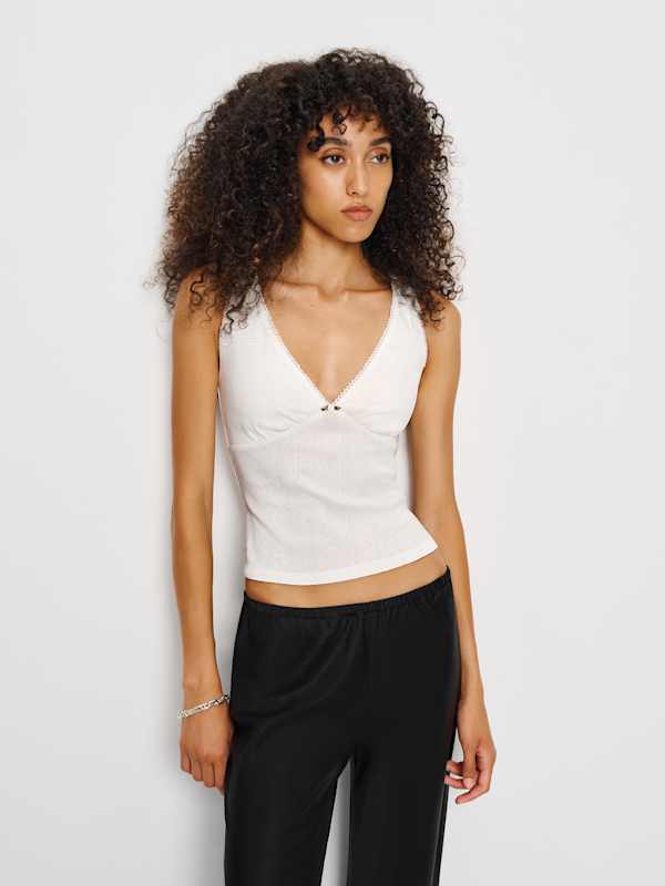 Rue Pointelle Knit Top - White