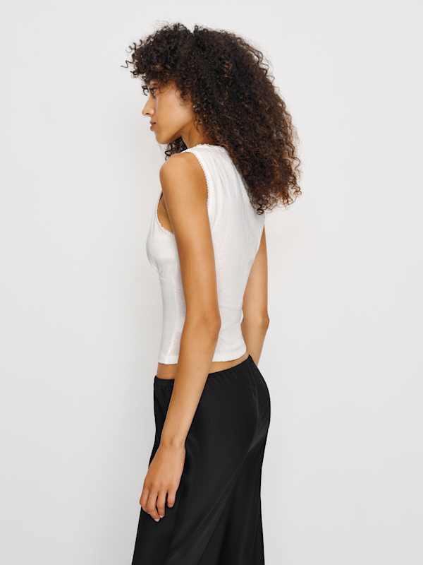 Rue Pointelle Knit Top - White