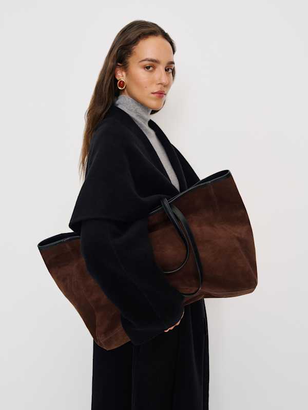 Sofia Tote - Espresso Suede Black Leather
