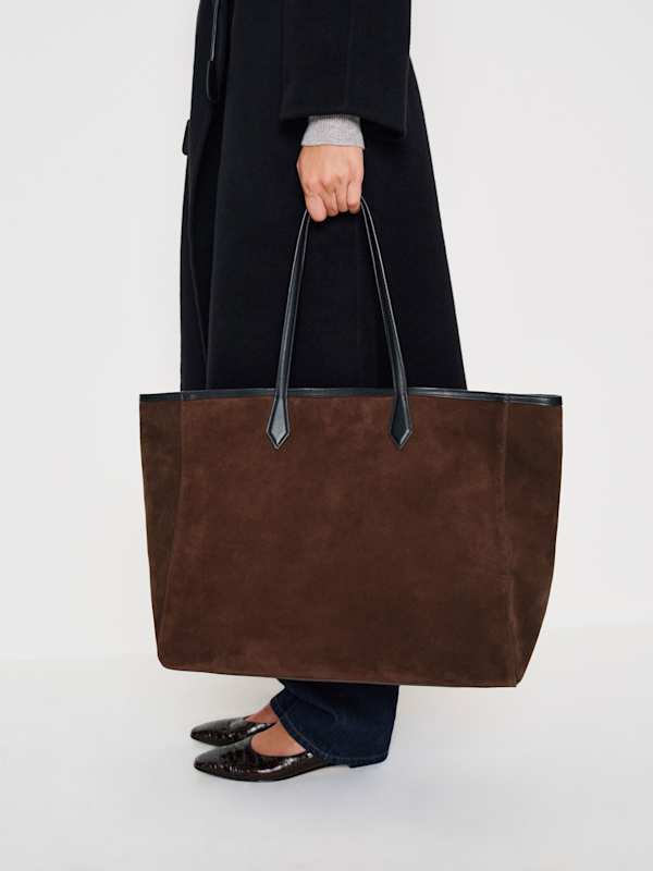 Sofia Tote - Espresso Suede Black Leather