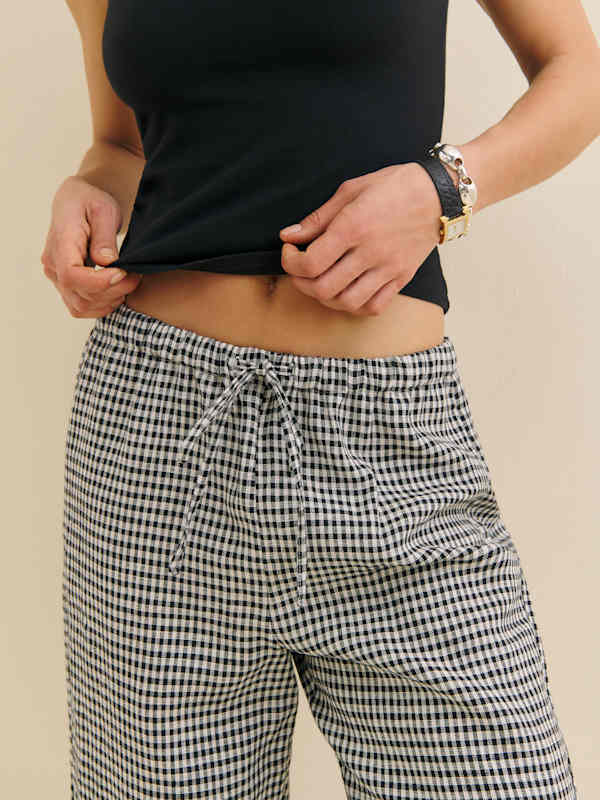 Petites Olina Linen Cropped Pant - Remy Check