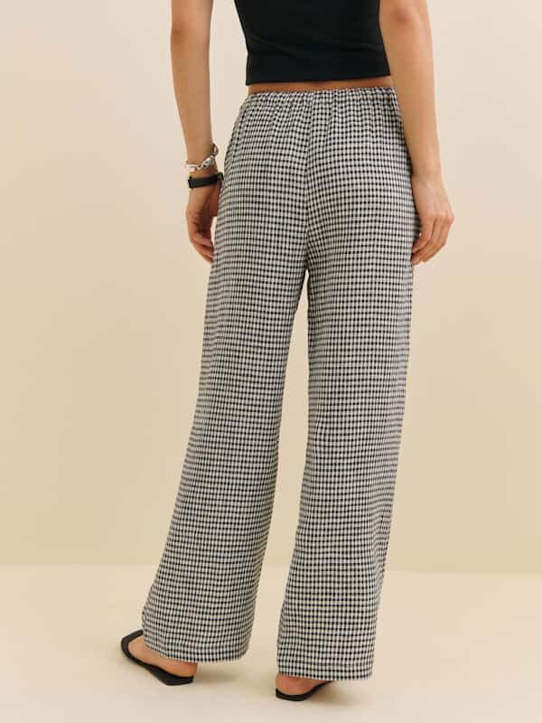 Petites Olina Linen Cropped Pant - Remy Check