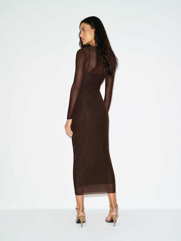 Rene Mesh Knit Dress - Brown