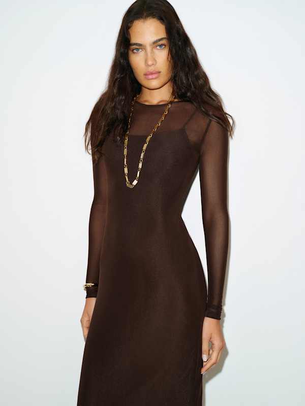Rene Mesh Knit Dress - Brown