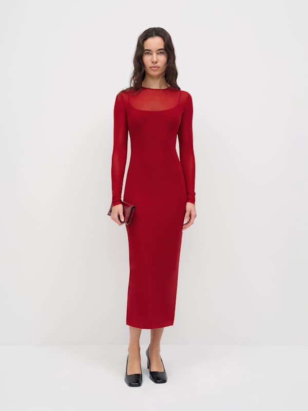 Rene Mesh Knit Dress - Sundried Tomato