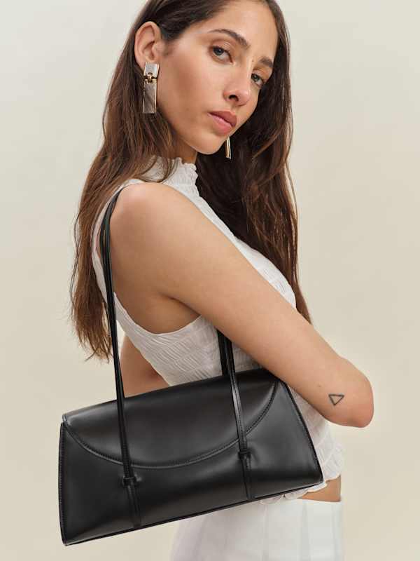 Elena Shoulder Bag - Black Leather