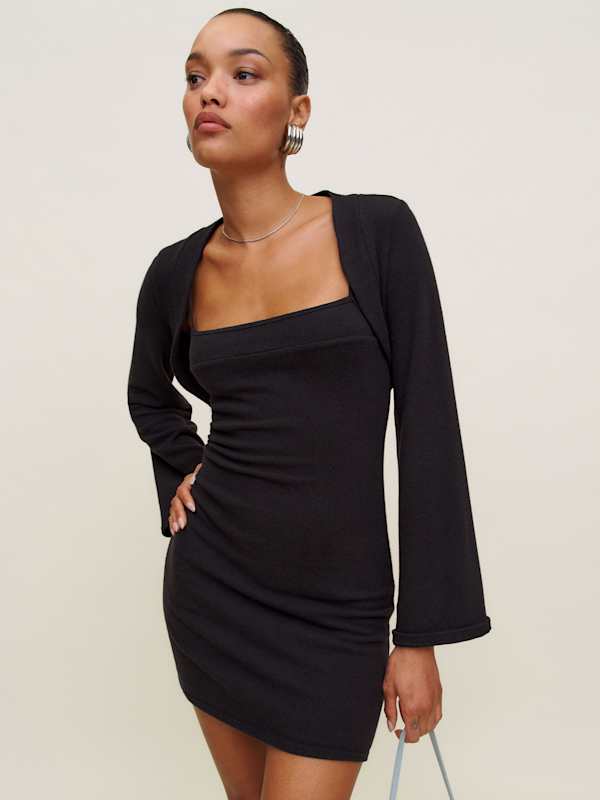 Chloe Knit Shrug Dress Set - Black