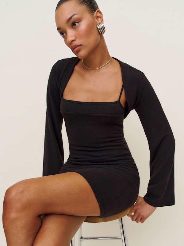 Chloe Knit Shrug Dress Set - Black