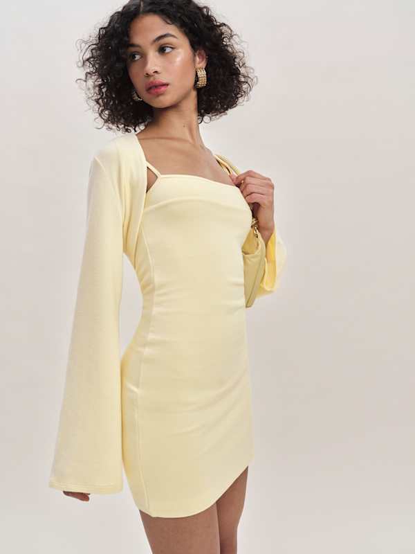 Chloe Knit Shrug Dress Set - Custard