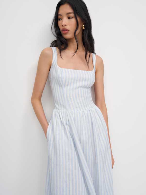 Janu Linen Dress - Swan Stripe