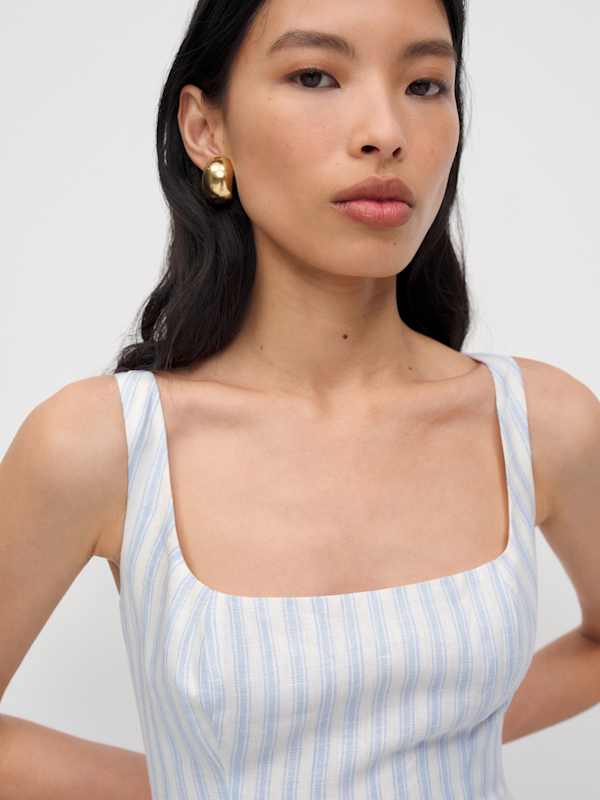 Janu Linen Dress - Swan Stripe