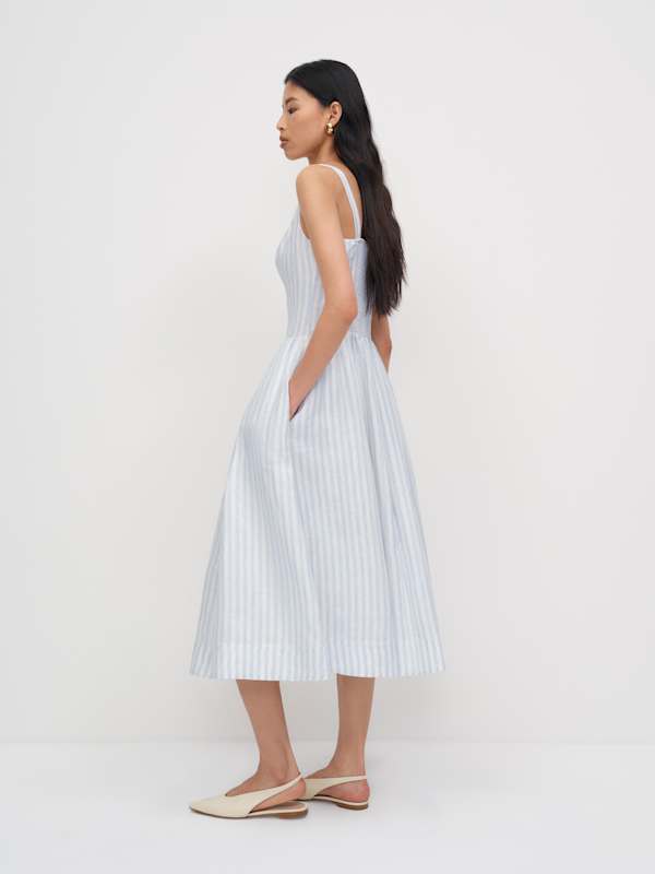 Janu Linen Dress - Swan Stripe