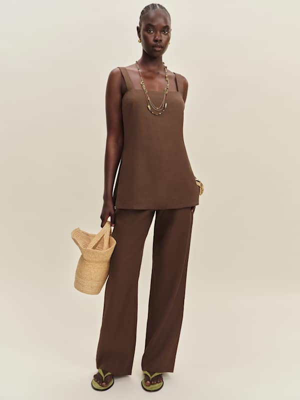 Kristen Linen Two Piece - Chocolate Cake