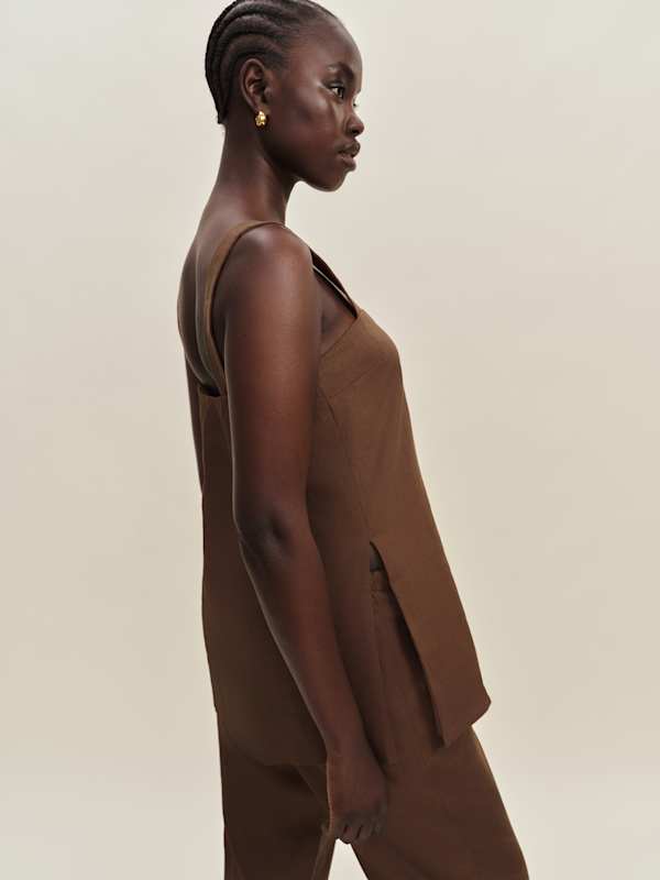 Kristen Linen Two Piece - Chocolate Cake