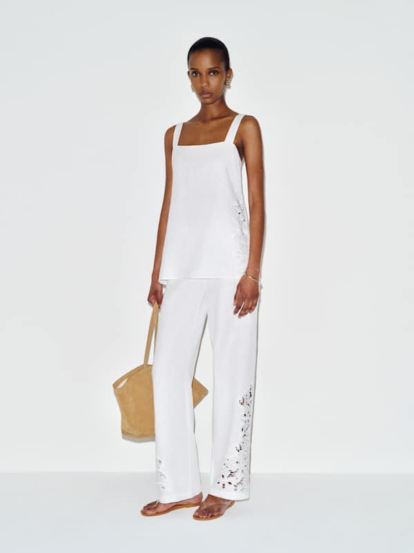 Kristen Linen Two Piece - White Lace