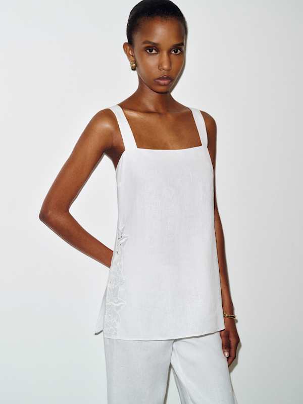 Kristen Linen Two Piece - White Lace