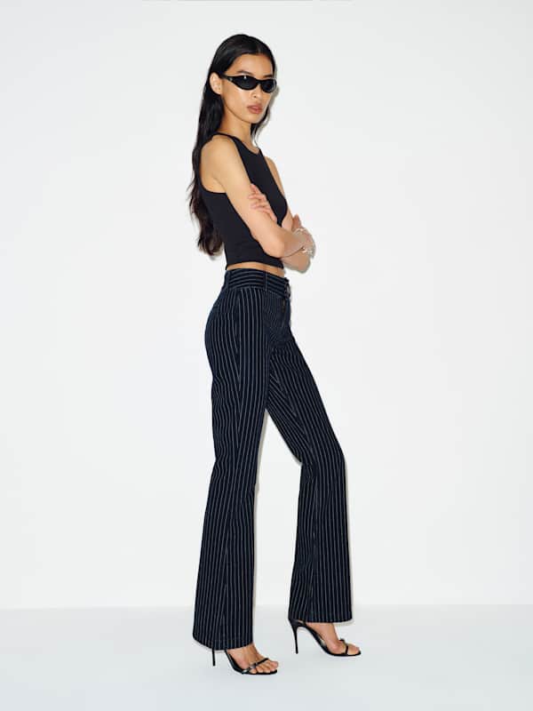 Inez Low Rise Bootcut Jeans - Indigo Pinstripe