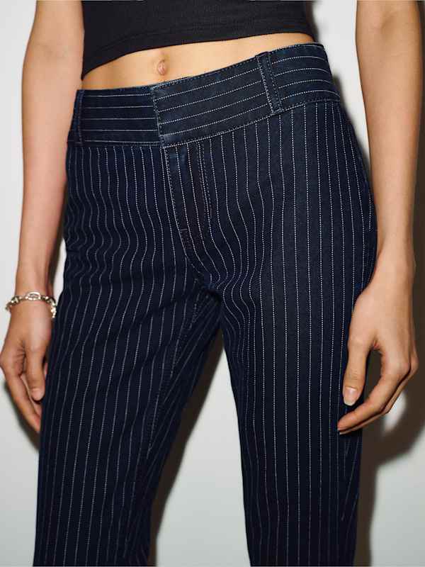 Inez Low Rise Bootcut Jeans - Indigo Pinstripe