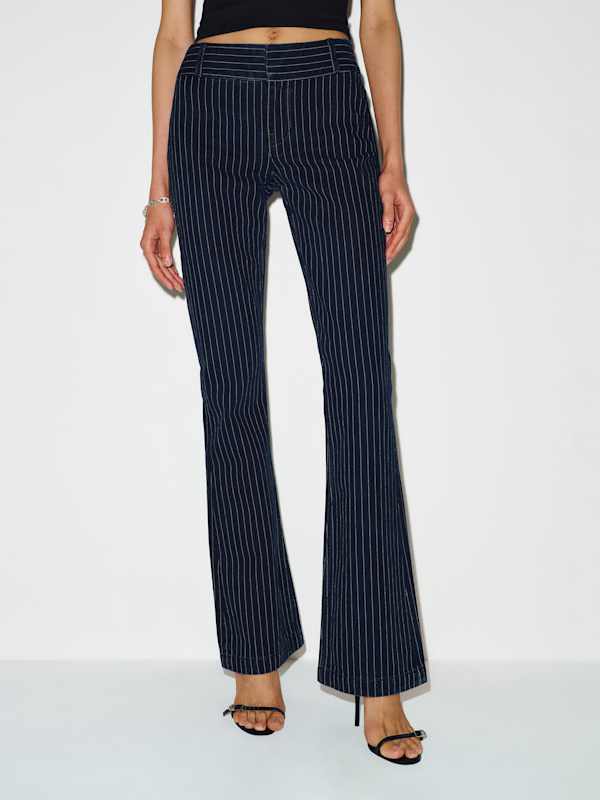 Inez Low Rise Bootcut Jeans - Indigo Pinstripe