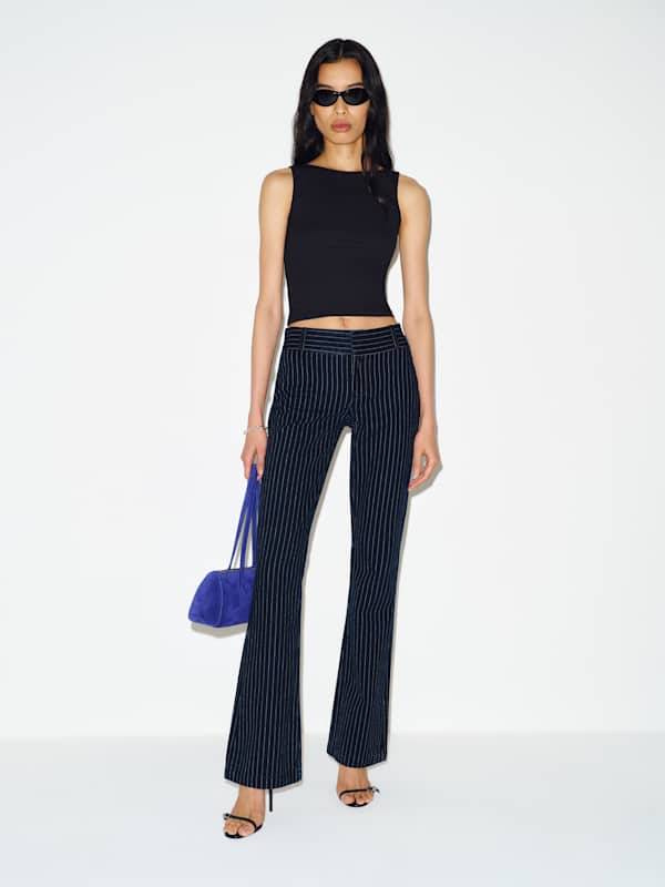Inez Low Rise Bootcut Jeans - Indigo Pinstripe