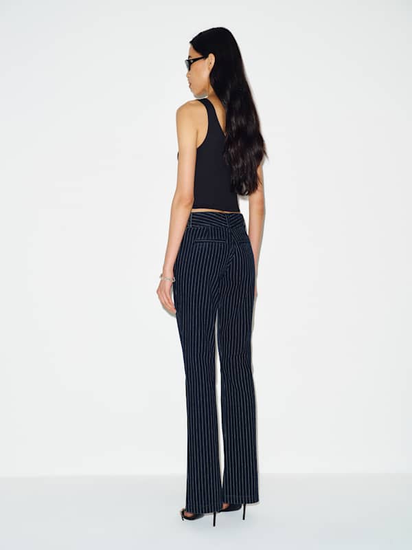 Inez Low Rise Bootcut Jeans - Indigo Pinstripe