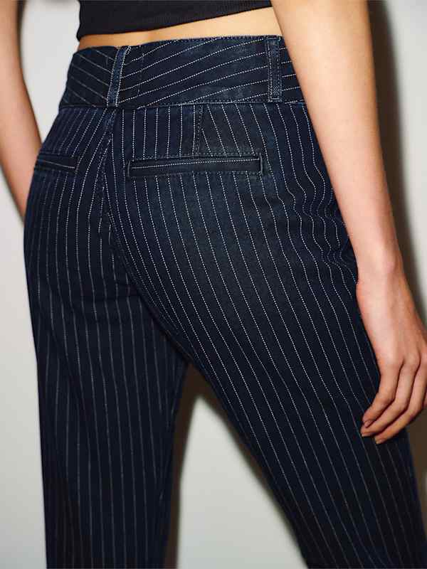 Inez Low Rise Bootcut Jeans - Indigo Pinstripe
