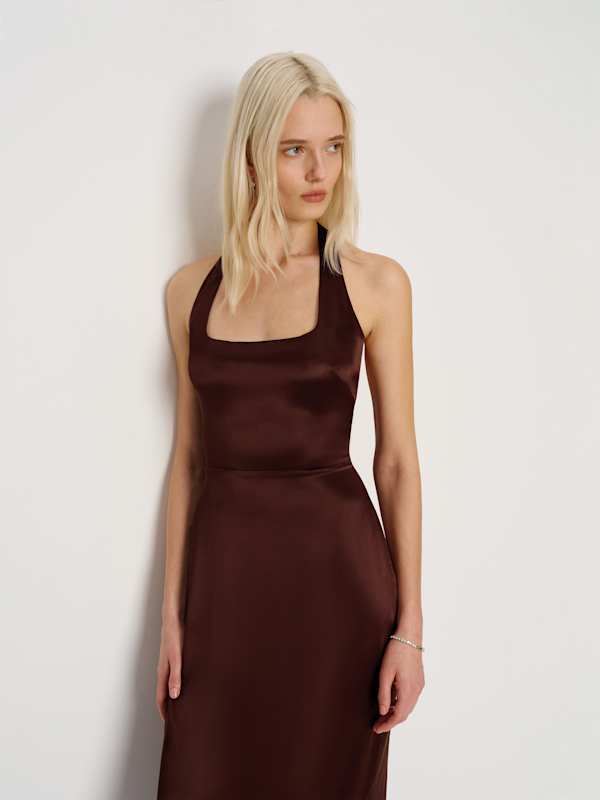 Ivan Silk Dress - Mahogany