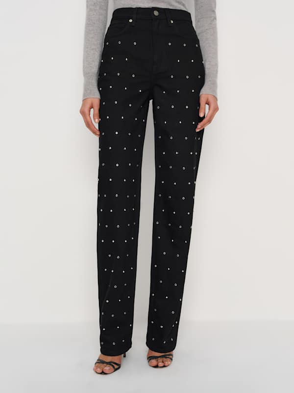 Harriet High Rise Relaxed Straight Jeans - Black Grommet