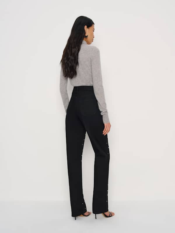 Harriet High Rise Relaxed Straight Jeans - Black Grommet