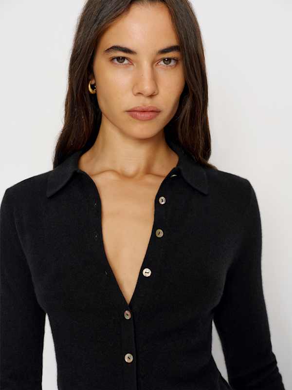 Florentina Cashmere Collared Cardigan - Black