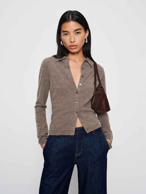 Florentina Cashmere Collared Cardigan - Cocoa