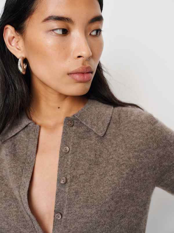 Florentina Cashmere Collared Cardigan - Cocoa