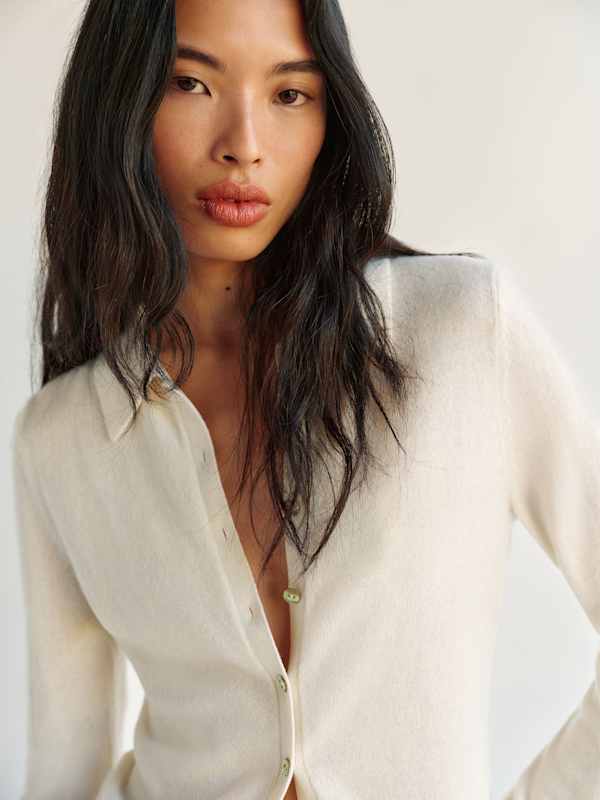 Florentina Cashmere Collared Cardigan - Gossamer