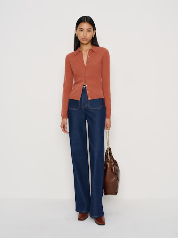 Florentina Cashmere Collared Cardigan - Rosewood