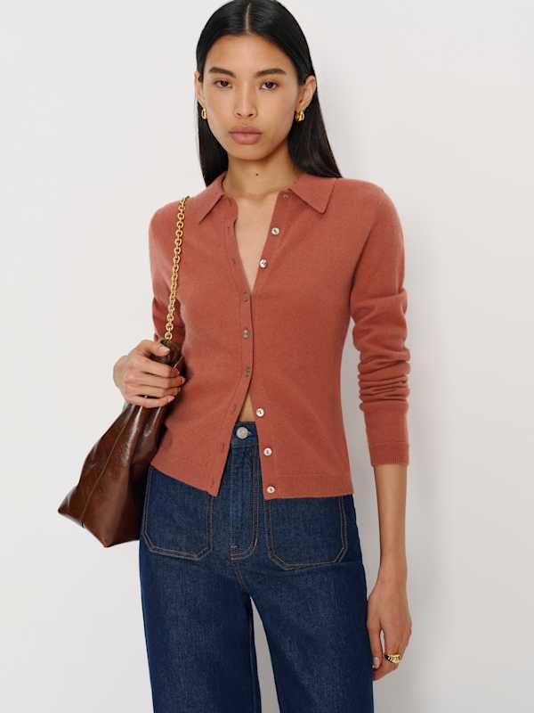 Florentina Cashmere Collared Cardigan - Rosewood