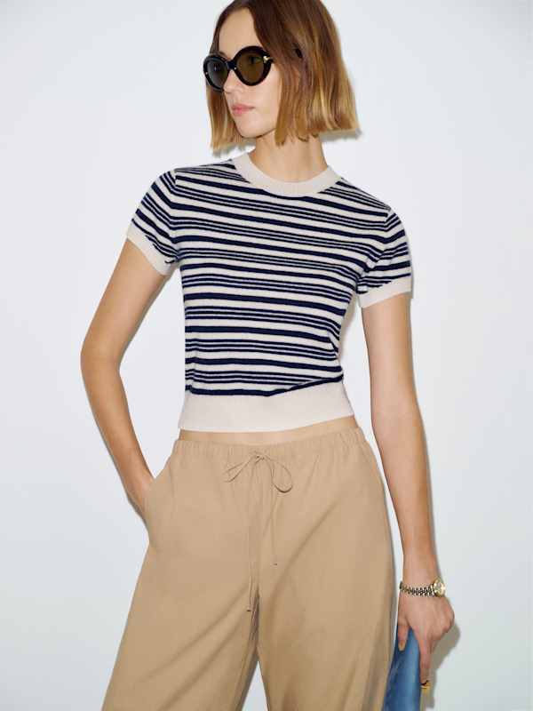 Darcy Cashmere Tee - Gossamer Navy Triple Stripe