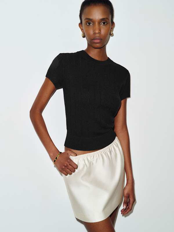 Darcy Cashmere Tee - Ribbed Black