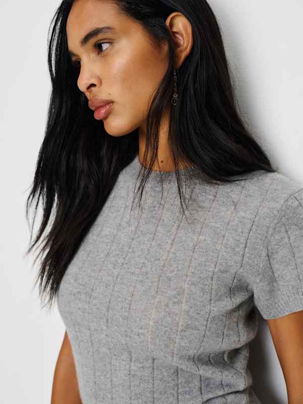 Darcy Cashmere Tee - Ribbed Granite