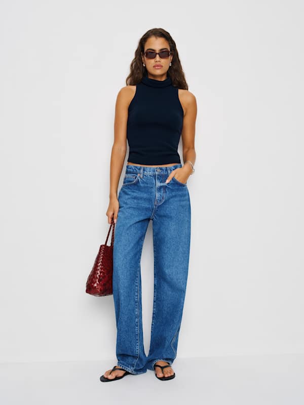 Marcy Cashmere Turtleneck Tank - Navy