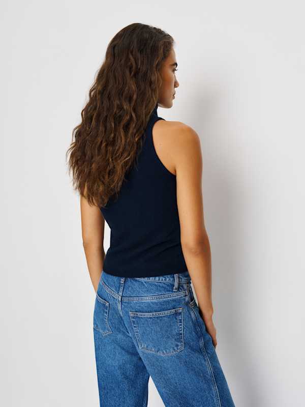 Marcy Cashmere Turtleneck Tank - Navy