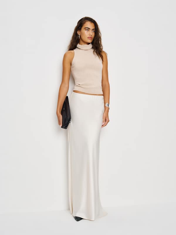 Marcy Cashmere Turtleneck Tank - Wheat