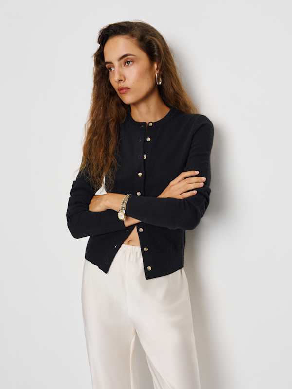 Farren Cashmere Crew Cardigan - Black