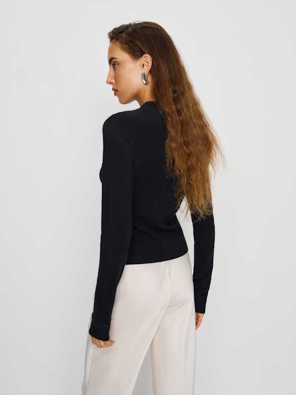 Farren Cashmere Crew Cardigan - Black