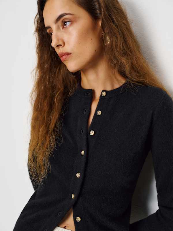 Farren Cashmere Crew Cardigan - Black