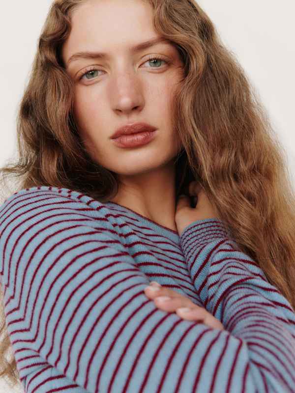 Lian Cashmere Crew Sweater - Bluebell Romance Feeder Stripe
