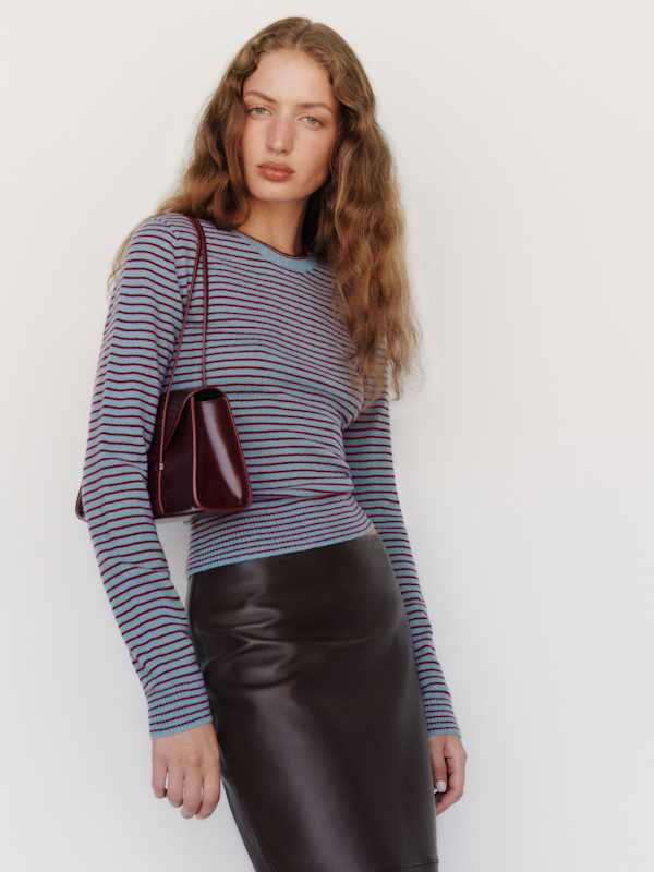 Lian Cashmere Crew Sweater - Bluebell Romance Feeder Stripe