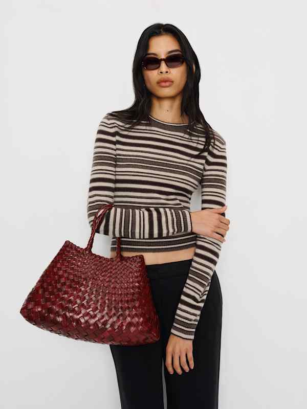 Lian Cashmere Crew Sweater - Brown Multi Stripe