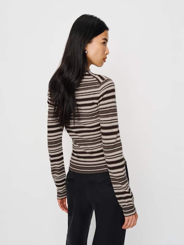Lian Cashmere Crew Sweater - Brown Multi Stripe
