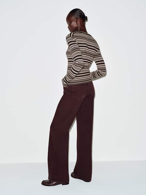 Lian Cashmere Crew Sweater - Brown Multi Stripe
