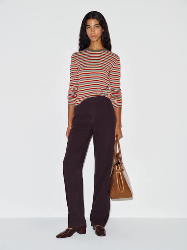 Lian Cashmere Crew Sweater - Compost Parmesan Multi Stripe